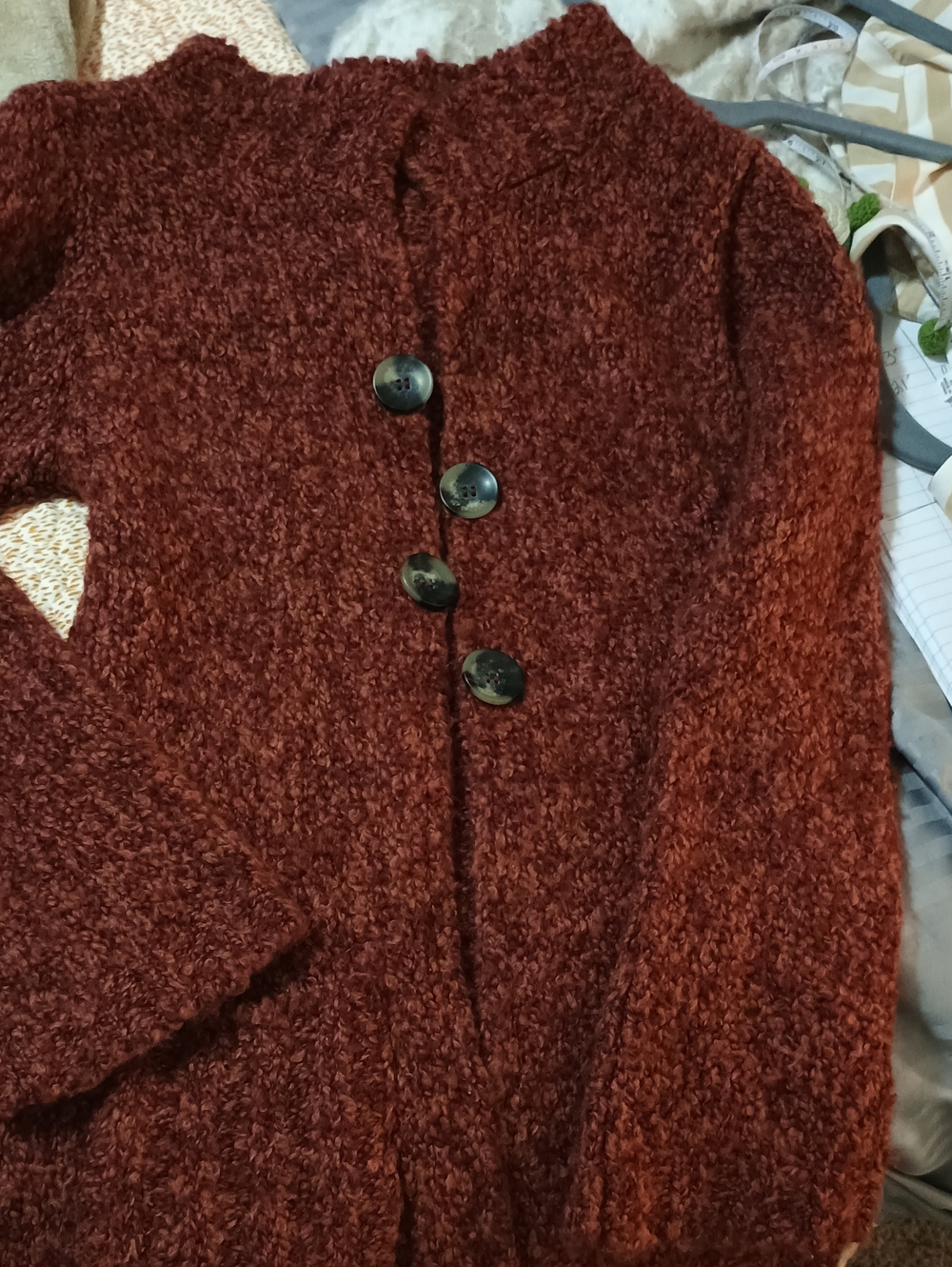 :KODJA France Vintage Rust Red Bouclé Knit Flared Bell Sleeve Sweater Size Small